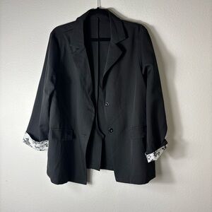SHEIN Black Women's Blazer with Patterned Cuffs size XL